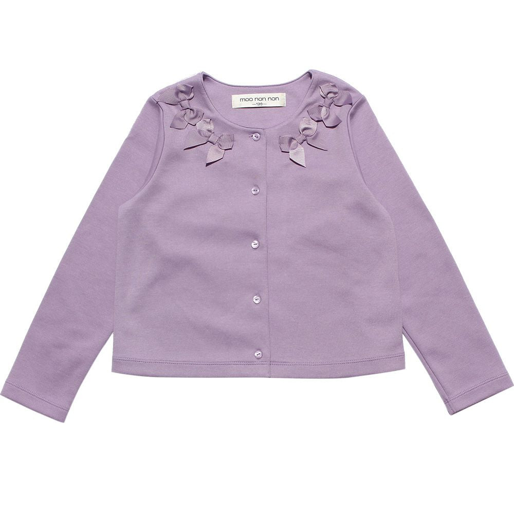 Double knit cardigan purple (91) with children's clothing girl ribbon