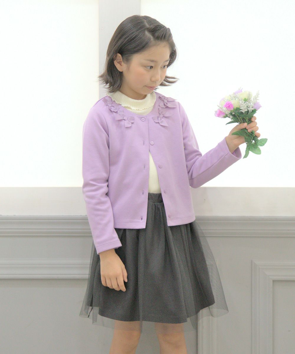 Double knit cardigan purple (91) model image 1 with children's clothing girl ribbon