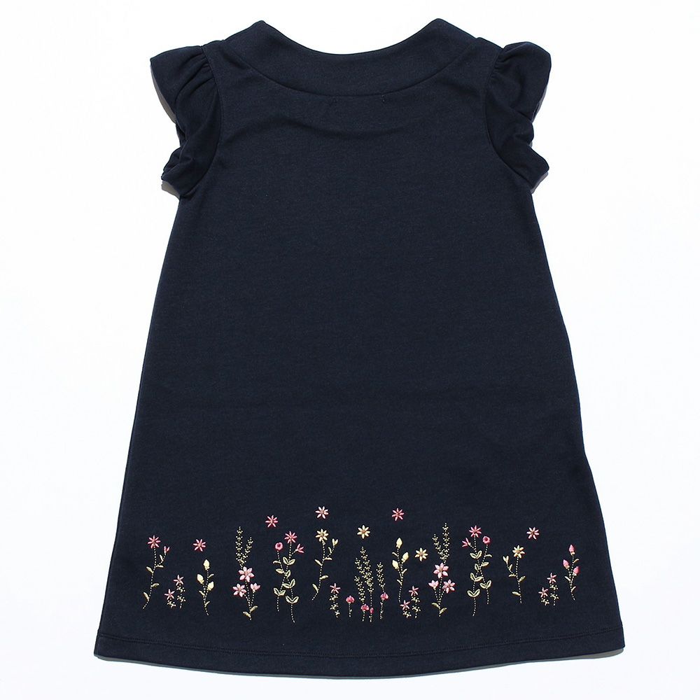 Flower embroidery A line double knit dress Navy back