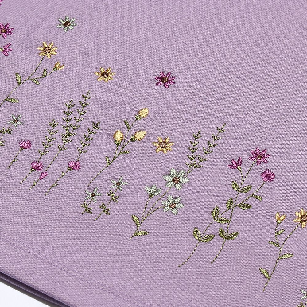 Flower embroidery A line double knit dress Purple Design point 1
