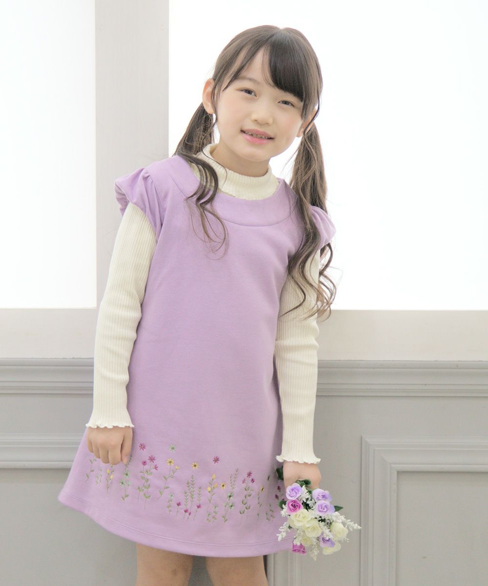 Flower embroidery A line double knit dress Purple model image up