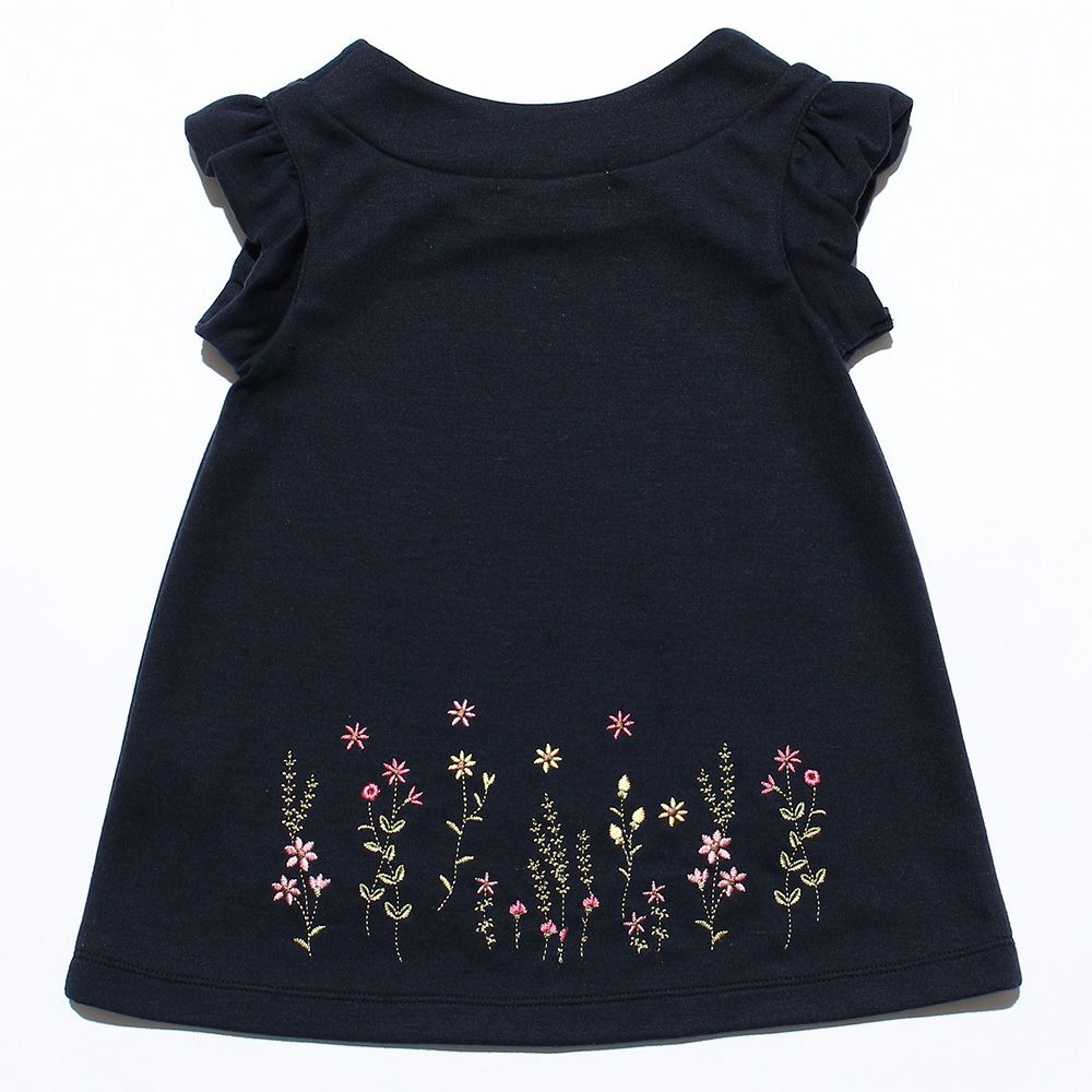 Baby size flower embroidery A line double knit dress Navy back