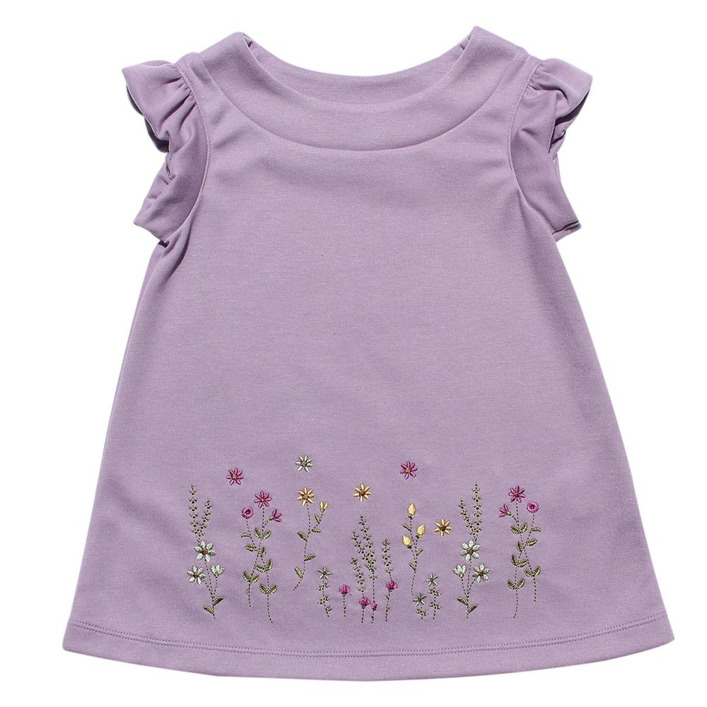 Baby size flower embroidery A line double knit dress Purple front