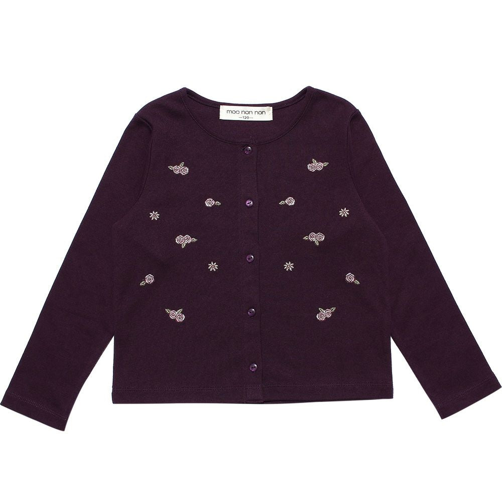 Flower embroidery fine brush material button opening cardigan Purple front