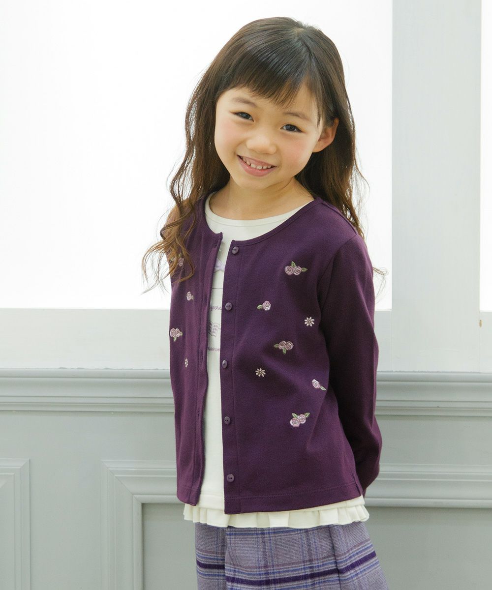 Flower embroidery fine brush material button opening cardigan Purple model image 1