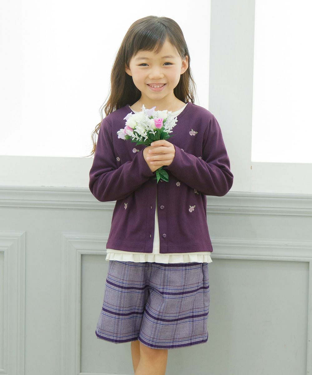 Flower embroidery fine brush material button opening cardigan Purple model image 2