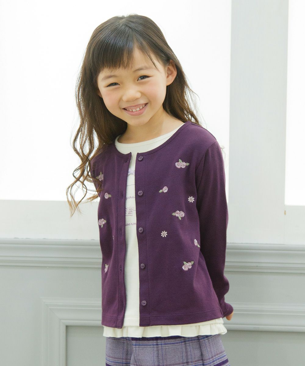 Flower embroidery fine brush material button opening cardigan Purple model image 3