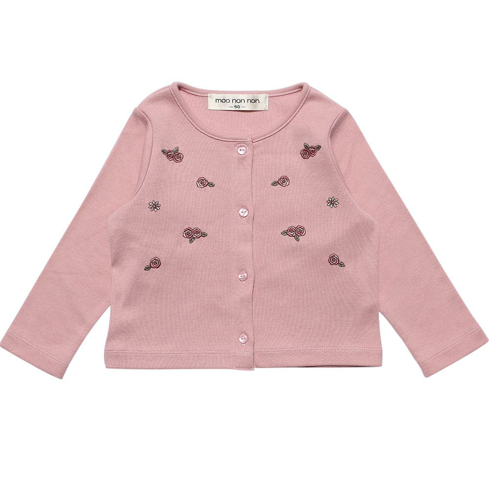 Baby size flower embroidery Fine brushed material cardigan Pink front