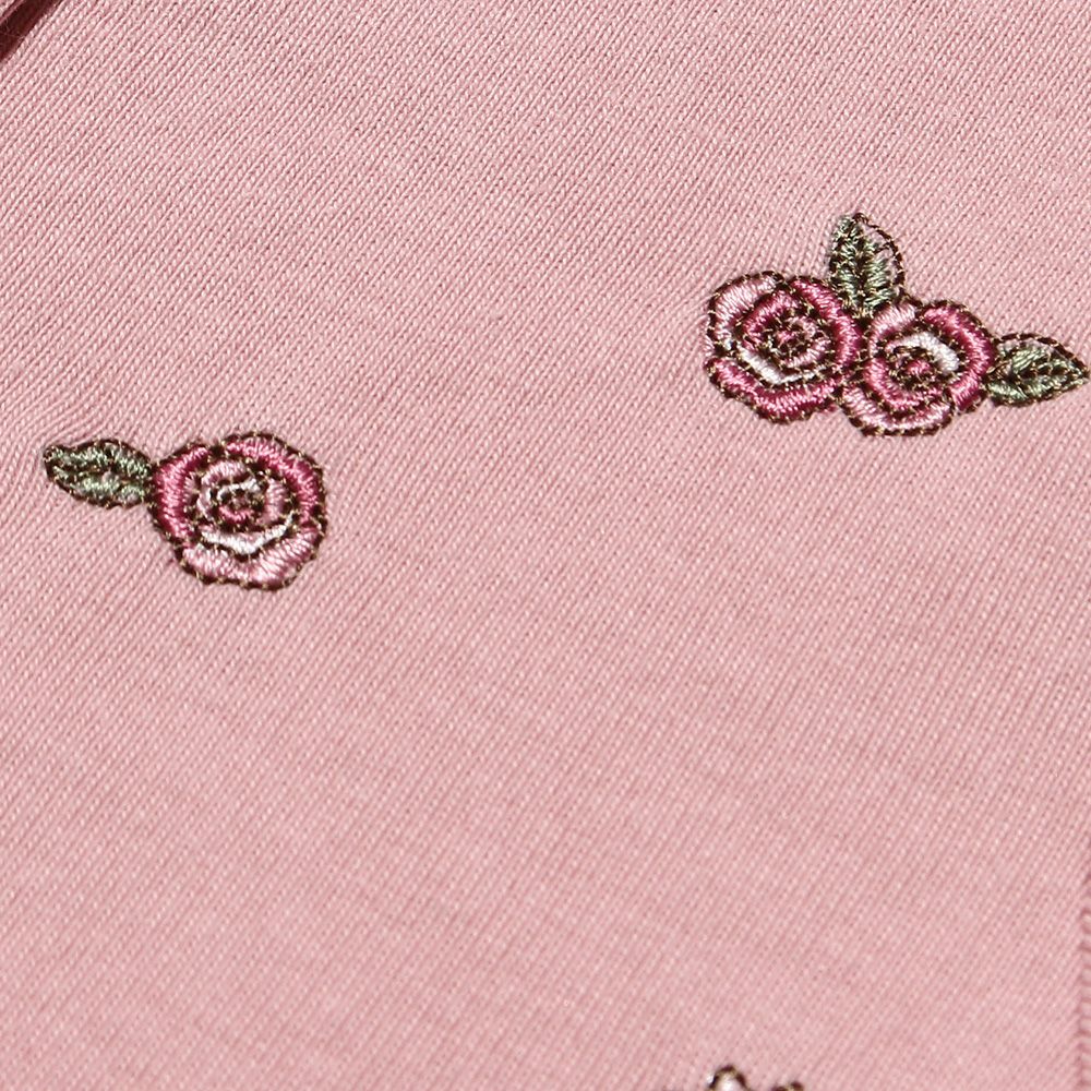 Baby size flower embroidery Fine brushed material cardigan Pink Design point 1