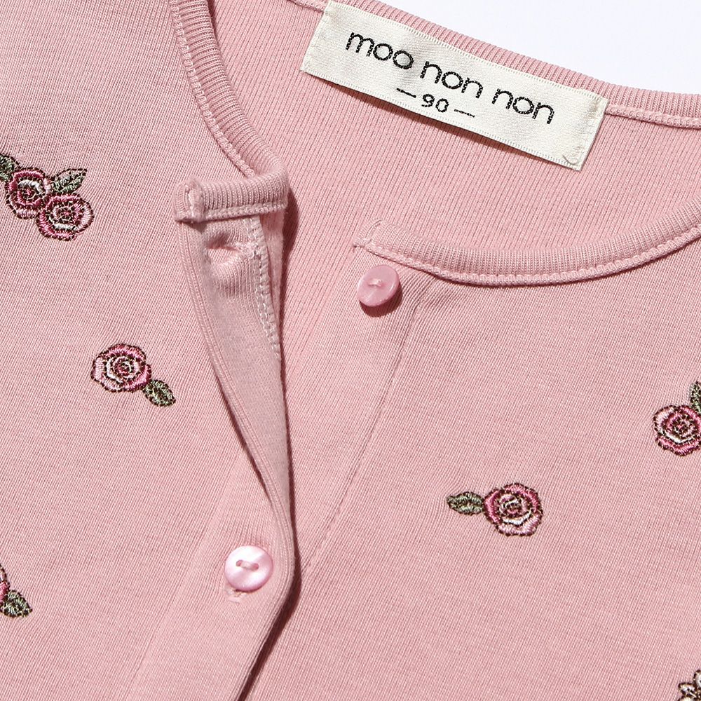Baby size flower embroidery Fine brushed material cardigan Pink Design point 2