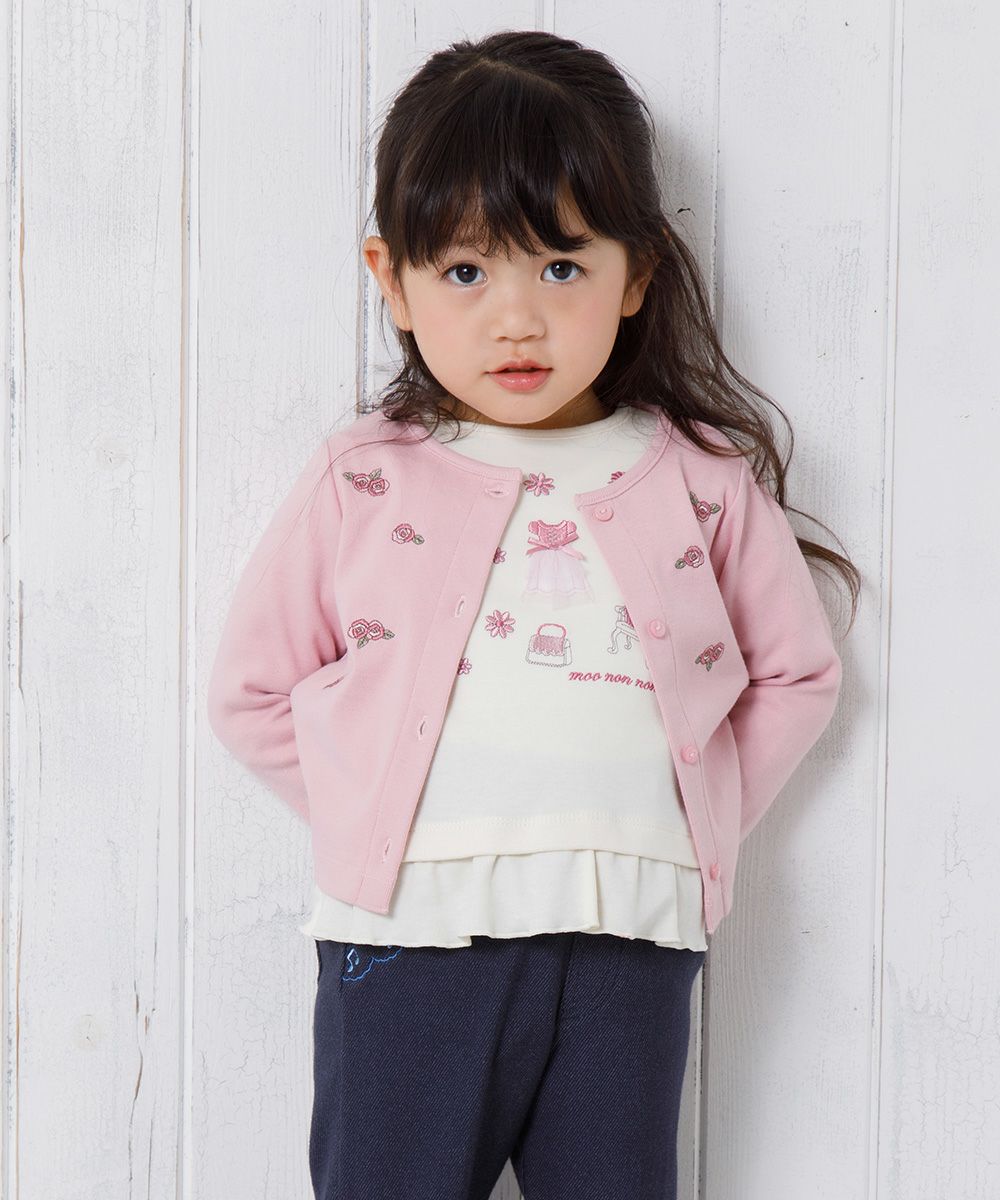 Baby size flower embroidery Fine brushed material cardigan Pink model image 1