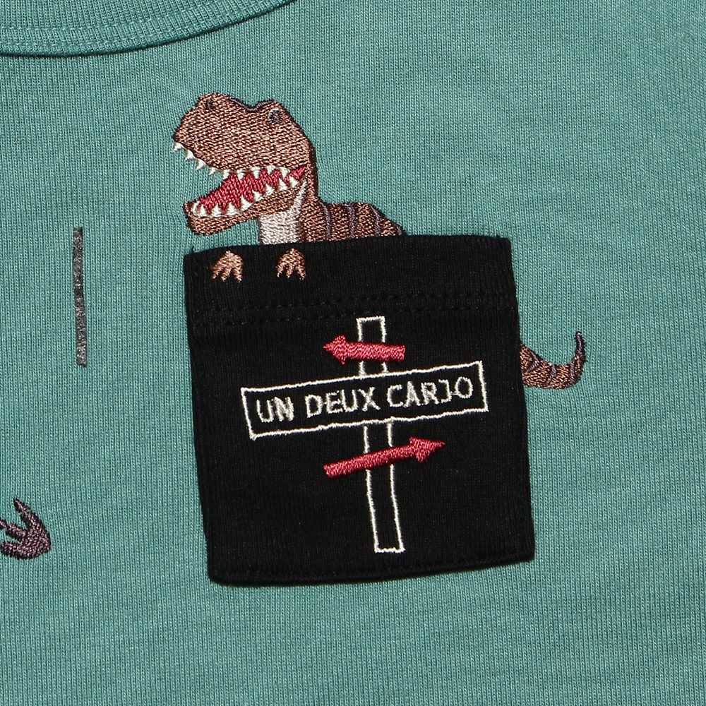 Dinosaur embroidery animal series T -shirt Green Design point 1