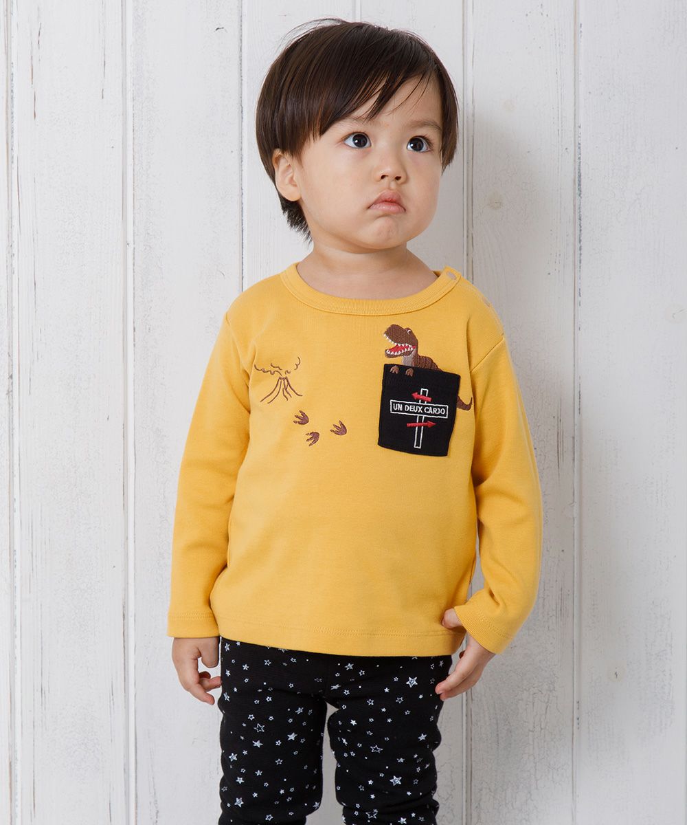 Baby Size Dinosaur Embroidery Series T -shirt Yellow model image 3