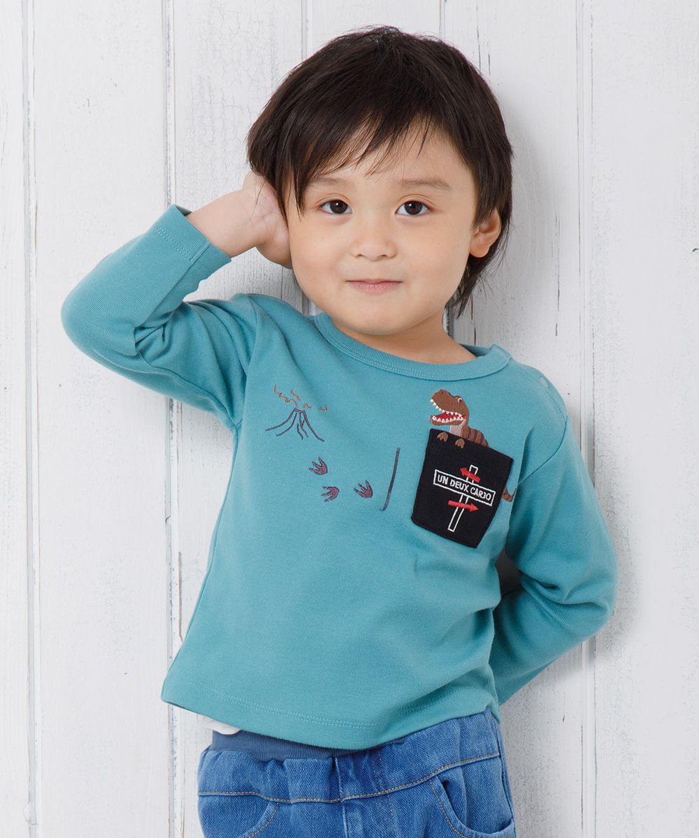 Baby Size Dinosaur Embroidery Series T -shirt Green model image 1