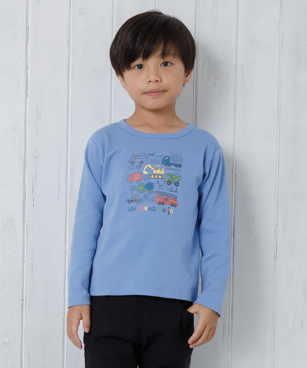 Children's clothing boy 100 % cotton working car & logo print vehicle series T -shirt Blue (61) Model image up
