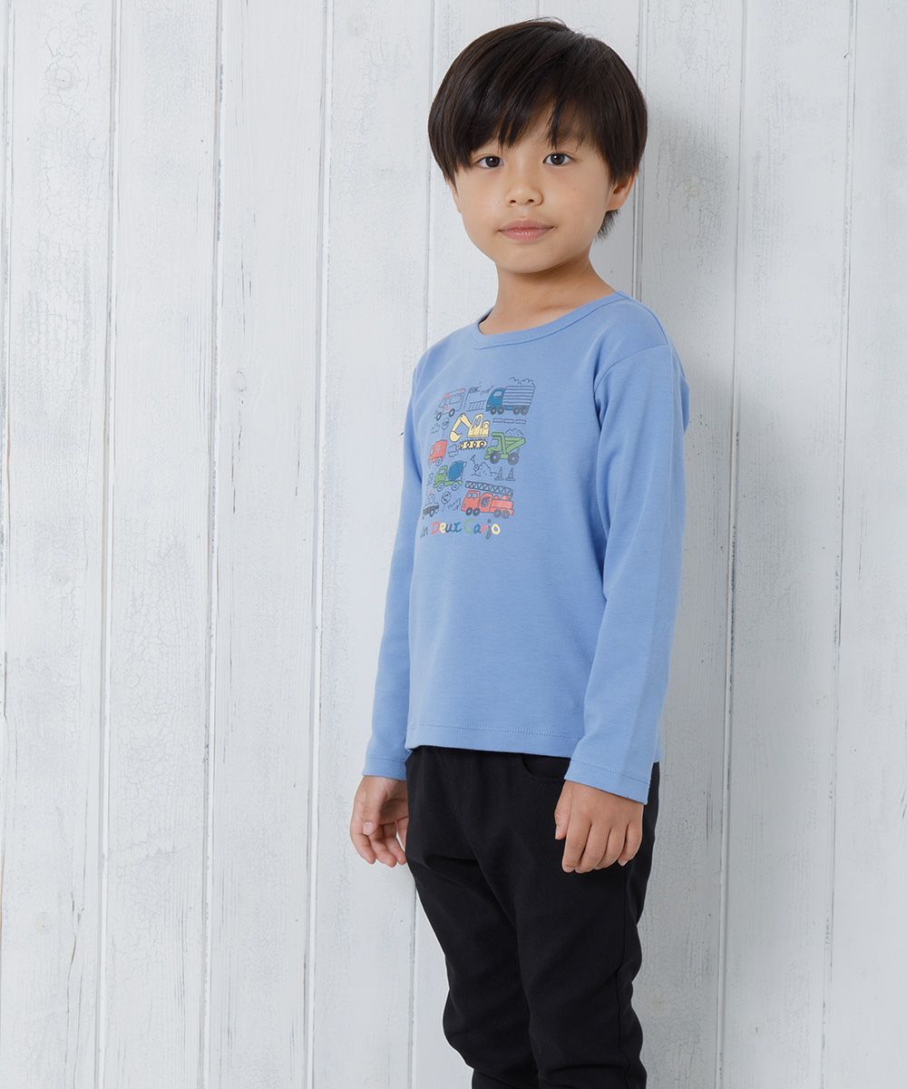 Children's clothing boy 100 % cotton work car & logo print vehicle series T -shirt Blue (61) Model Image 2