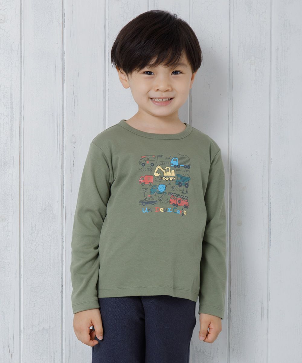 Children's clothing Boys 100 % Cotton Working Cars & Logo Print Ride Series T -shirt Khaki (82) Model Image Up