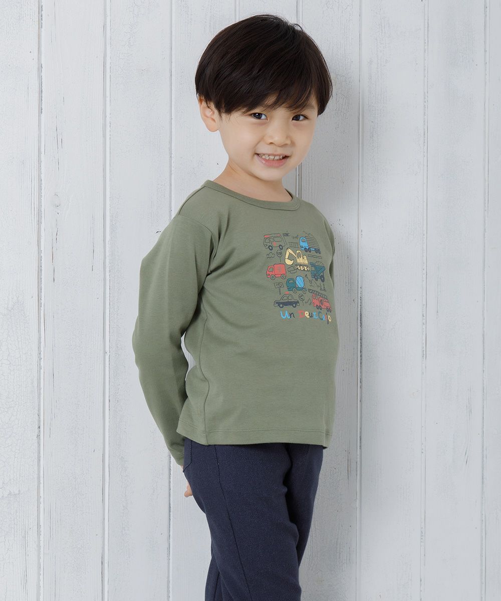 Children's clothing boy 100 % cotton working car & logo print vehicle series T -shirt khaki (82) model image 2