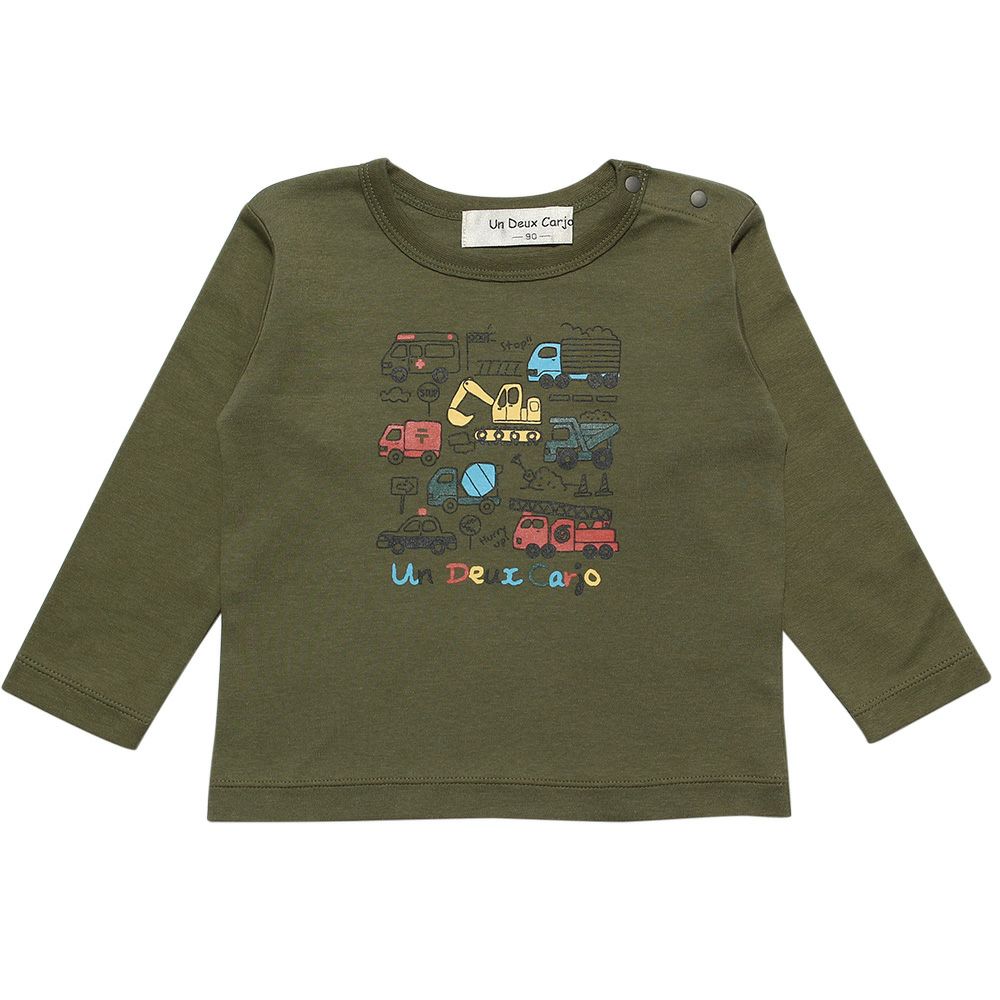 Baby Clothes Boy Boy Baby Size 100 % Cotton Working Car & Logo Print Ride Series T -shirt Khaki (82) Front