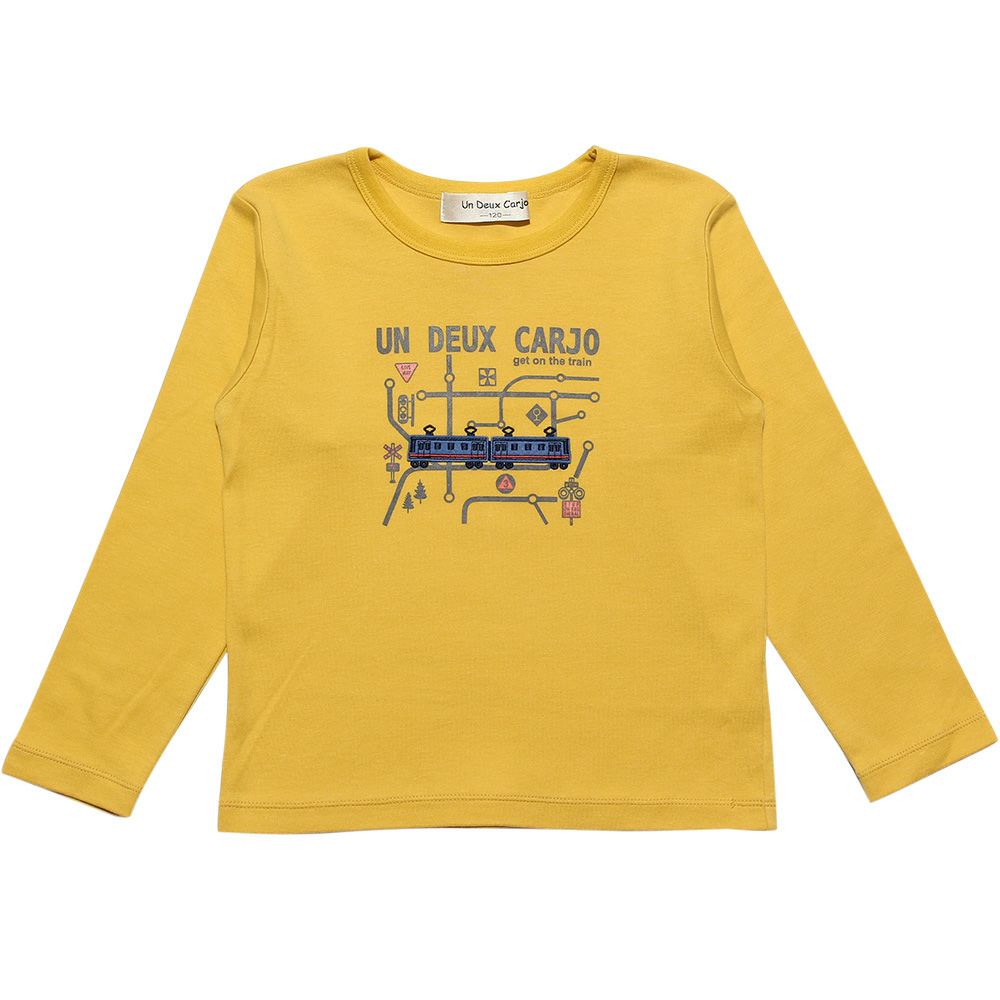 Children's clothing boy 100 % cotton train & logo print vehicle series T -shirt Yellow (04) front