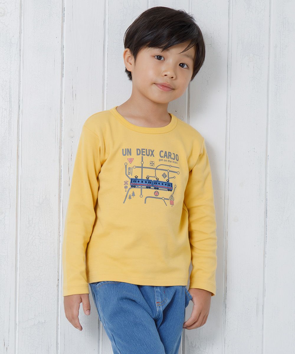 Children's clothing boy 100 % cotton train & logo print vehicle series T -shirt Yellow (04) Model image up