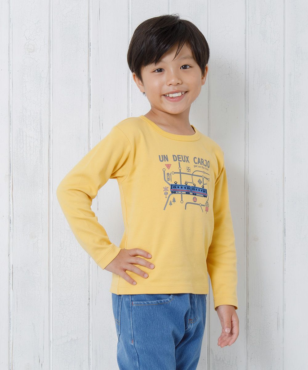 Children's clothing boy 100 % cotton train & logo print vehicle series T -shirt Yellow (04) Model Image 1