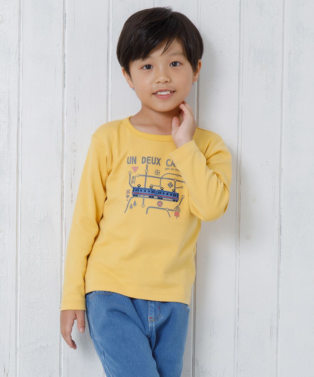 Children's clothing boy 100 % cotton train & logo print vehicle series T -shirt Yellow (04) Model Image 2
