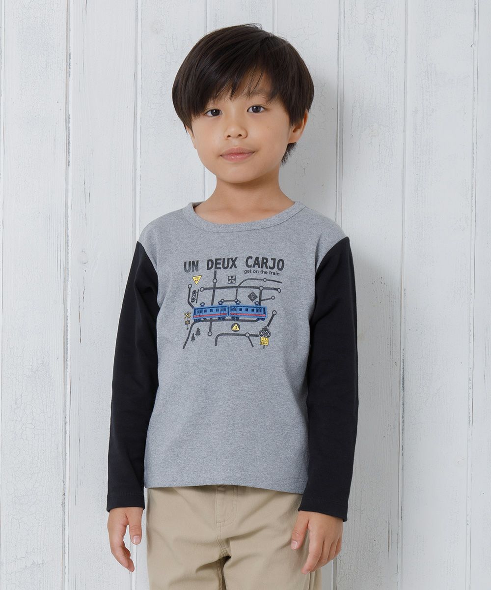 Children's clothing boy 100 % cotton trains & logo print vehicle series T -shirt heather glass (92) Model image up