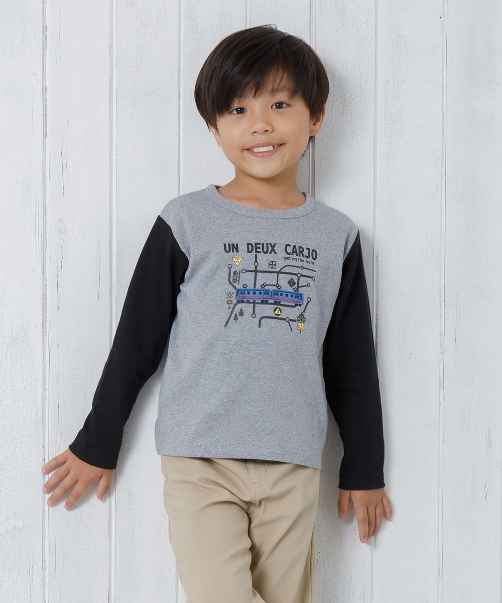 Children's clothing boy 100 % cotton train & logo print vehicle series T -shirt heather glass (92) model image 1