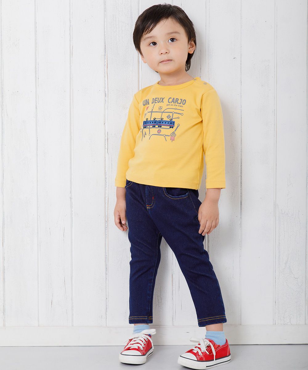 Baby Clothes Boy Boy Baby Size 100 % Cotton Train & Logo Print Ride Series Yellow (04) Model Image whole body