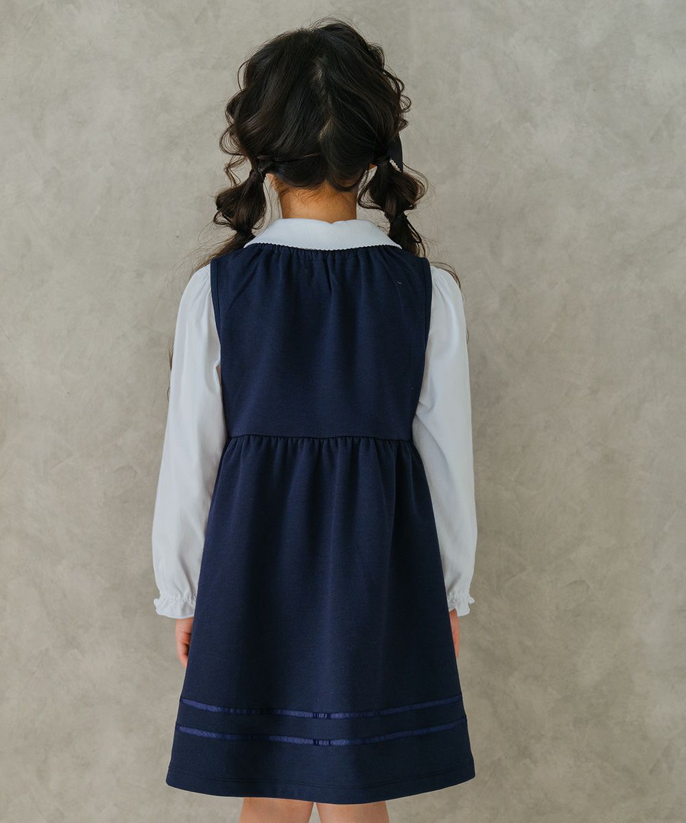 Children's clothing girl with double knit ribbon gathered dress navy (06) torso