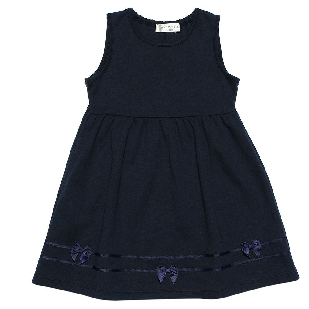 Children's clothing girl with double knit ribbon gathered dress navy (06) front