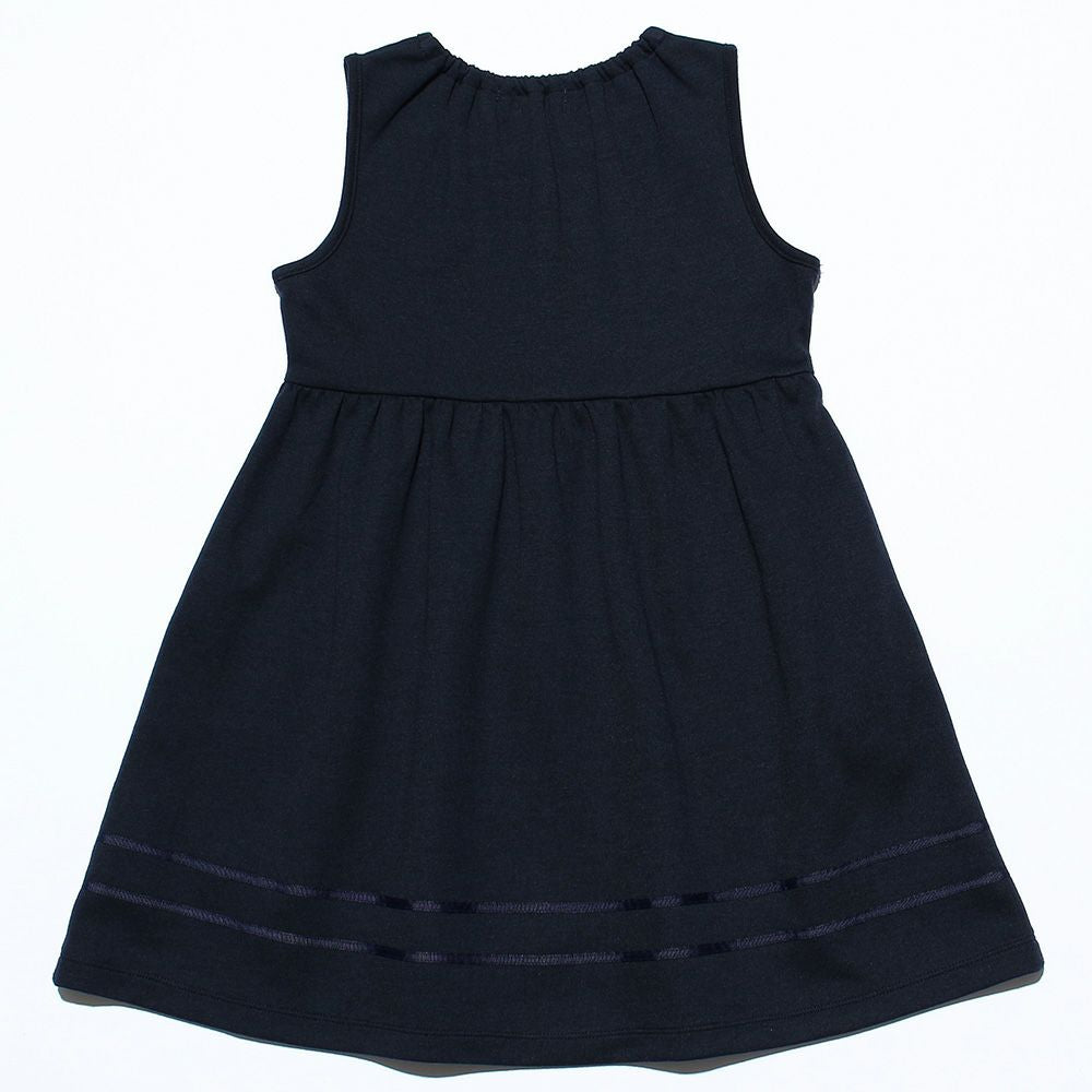 Children's clothing girl with double knit ribbon gathered dress navy (06) back