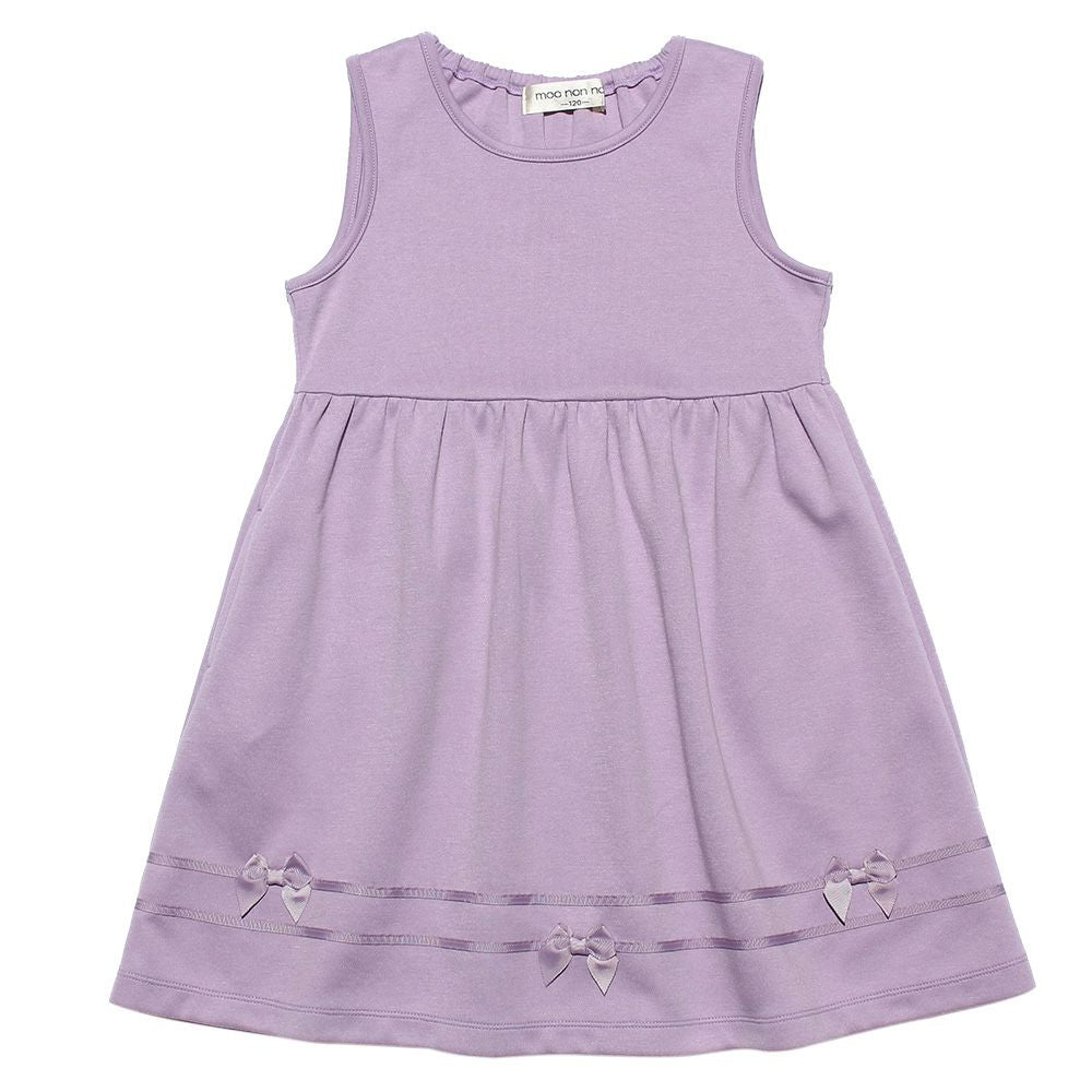 Children's clothing girl with double knit ribbon gather dress purple (91) front