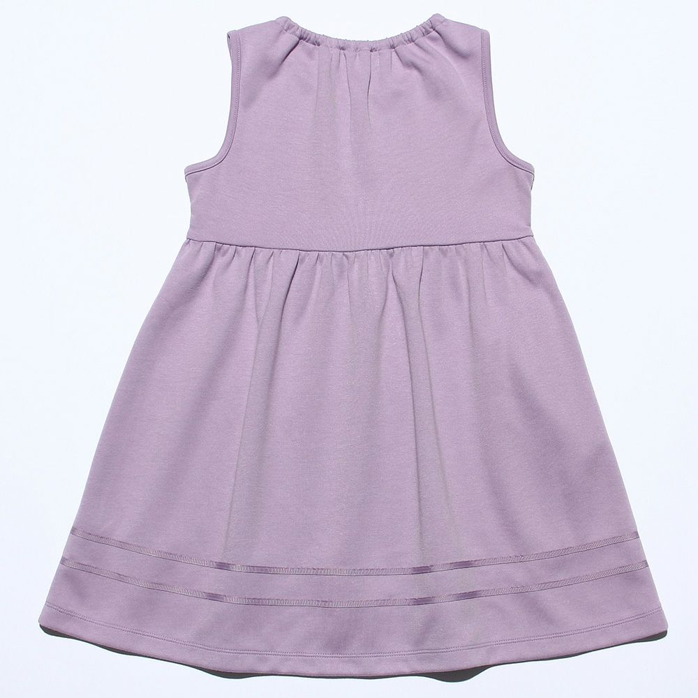 Children's clothing girl with double knit ribbon gather dress purple (91) back