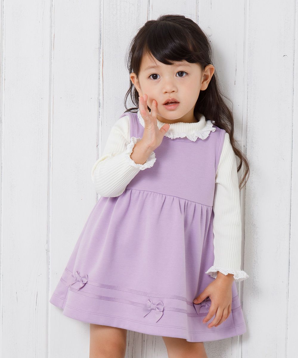 Baby Clothing Girl Baby Size Double Knit Ribbon Gathered One Piece Purple (91) Model image Up