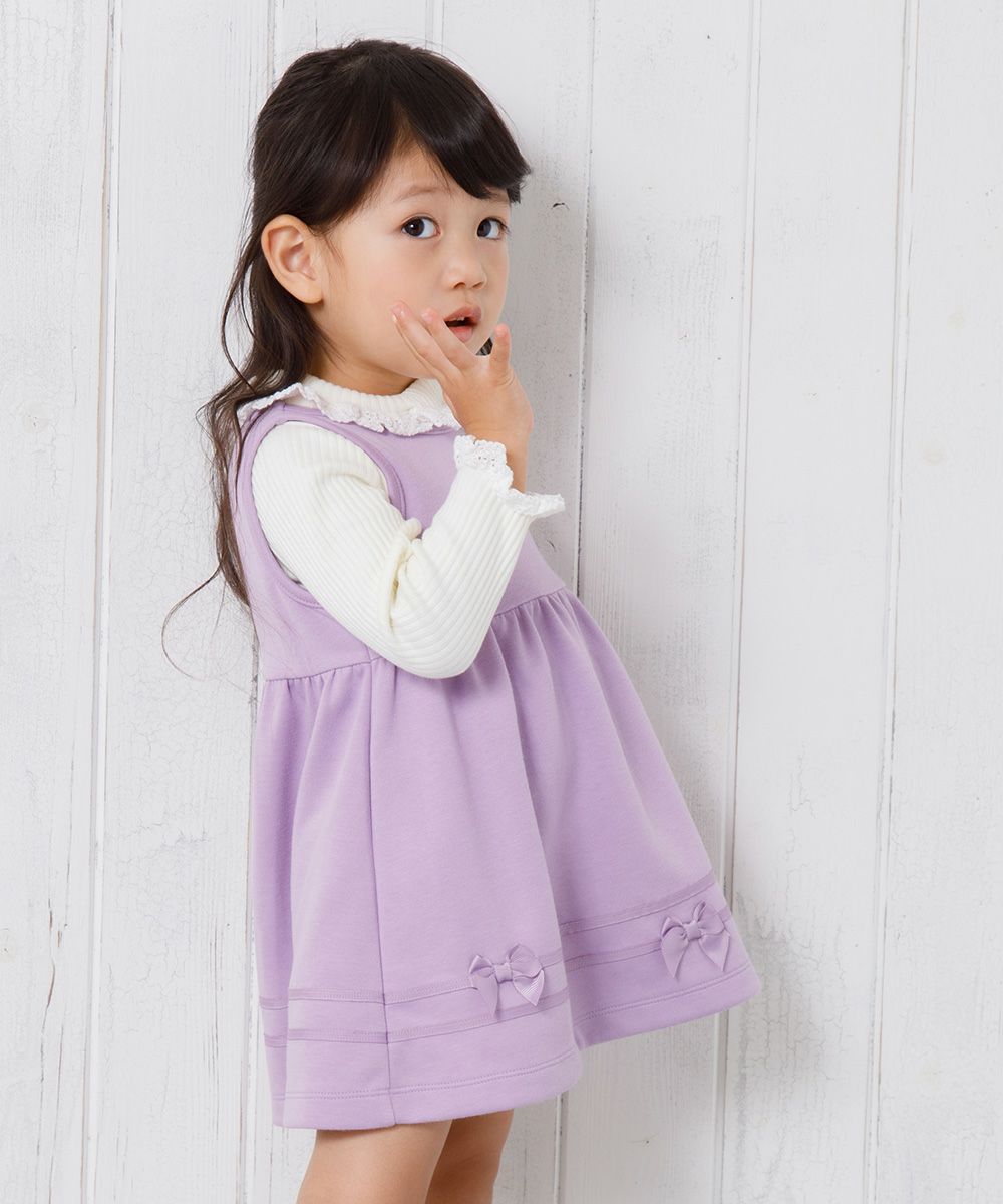 Baby Clothing Girl Baby Size Double Knit Ribbon Gathered One Piece Purple (91) Model Image 1