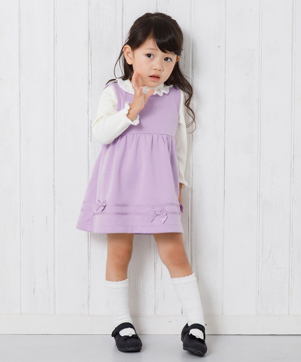 Baby Clothing Girl Baby Size Double Knit Ribbon Gathered One Piece Purple (91) Model Image 2