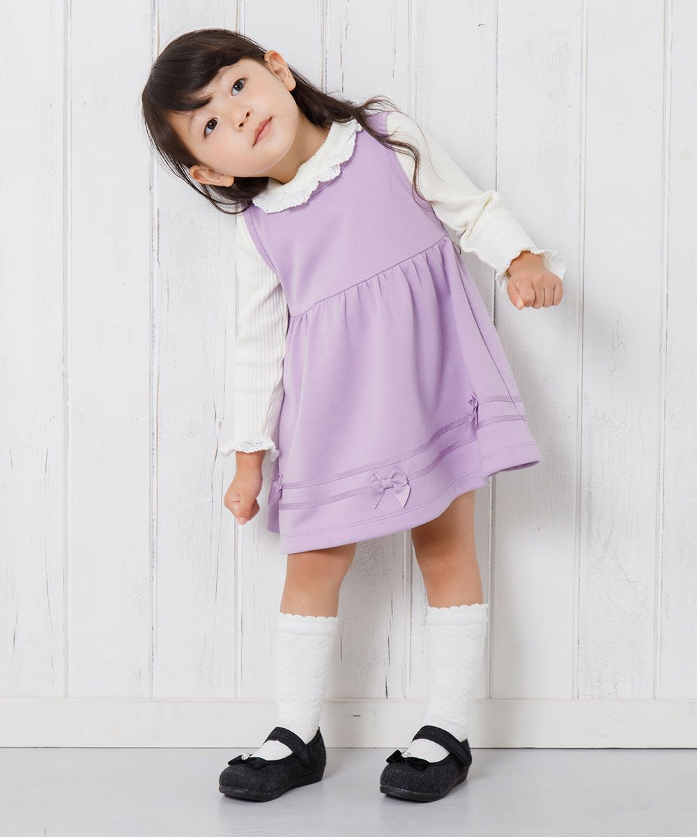 Baby Clothing Girl Baby Size Double Knit Ribbon Gathered One Piece Purple (91) Model Image 3