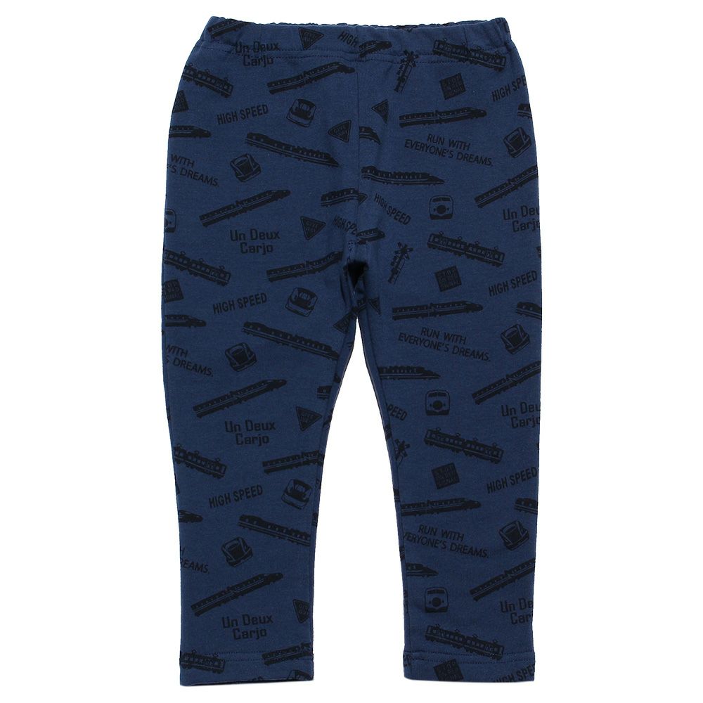 Baby Clothes Boy Baby Size Ride Series Train & Logo Print Long Pants Navy (06) front