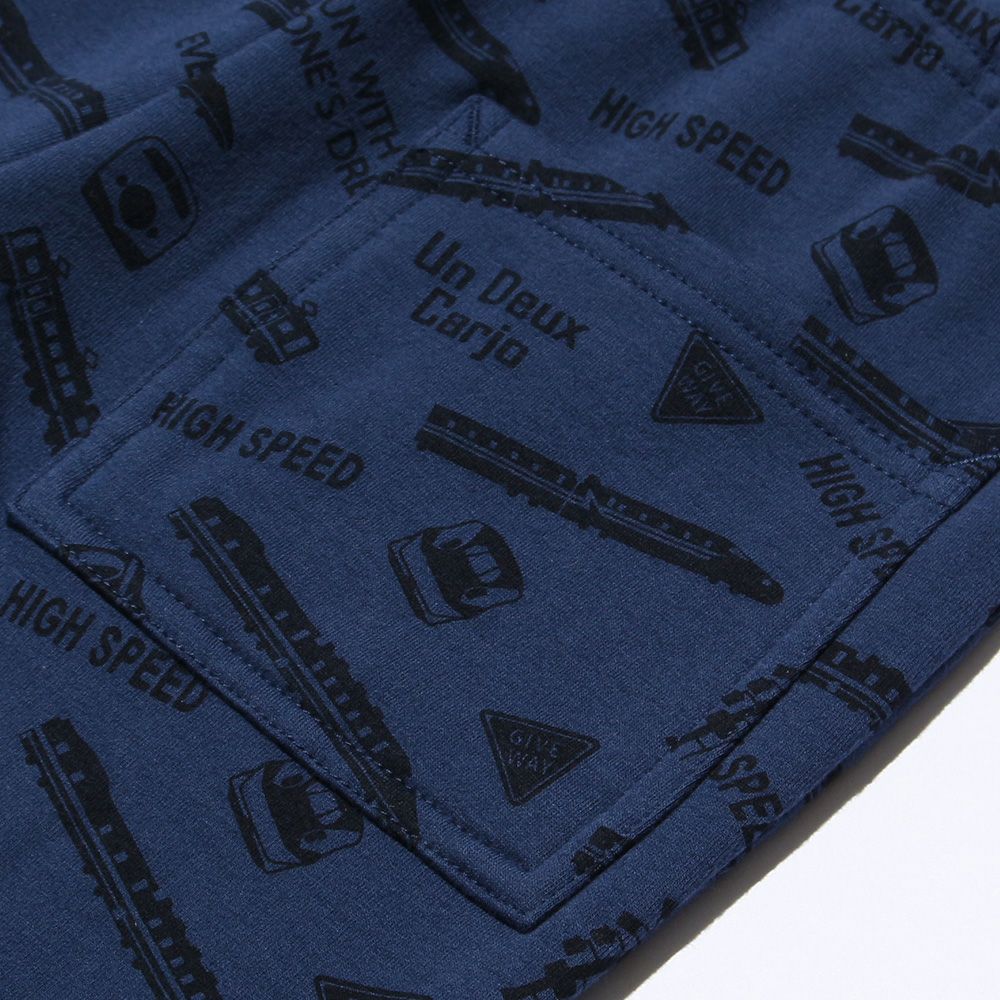Baby Clothes Boy Baby Size Ride Series Train & Logo Print Long Pants Navy (06) Design Point 1