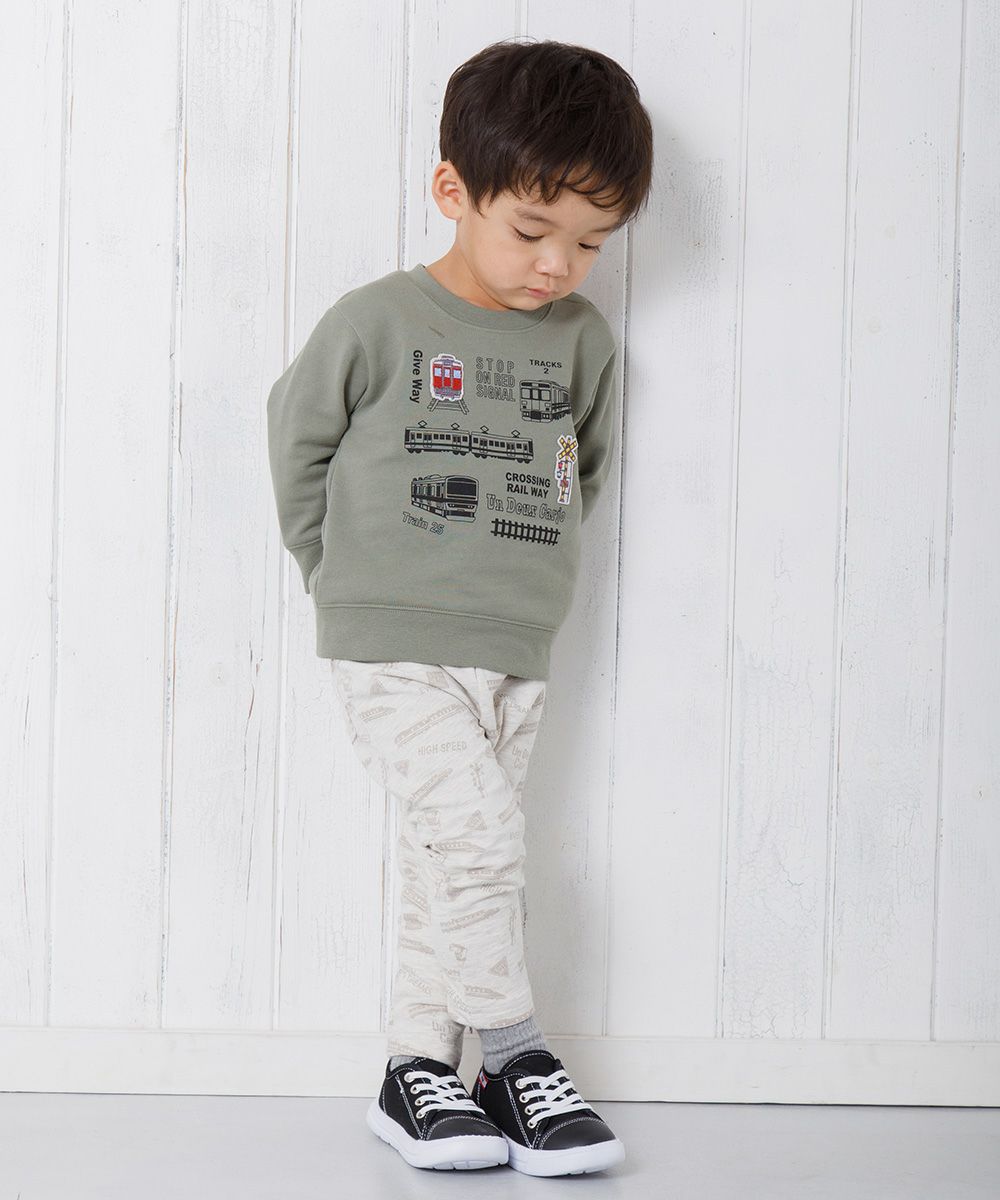 Baby Clothes Boy Baby Size Ride Series Train & Logo Print Long Pants Beige (51) Model Image Up