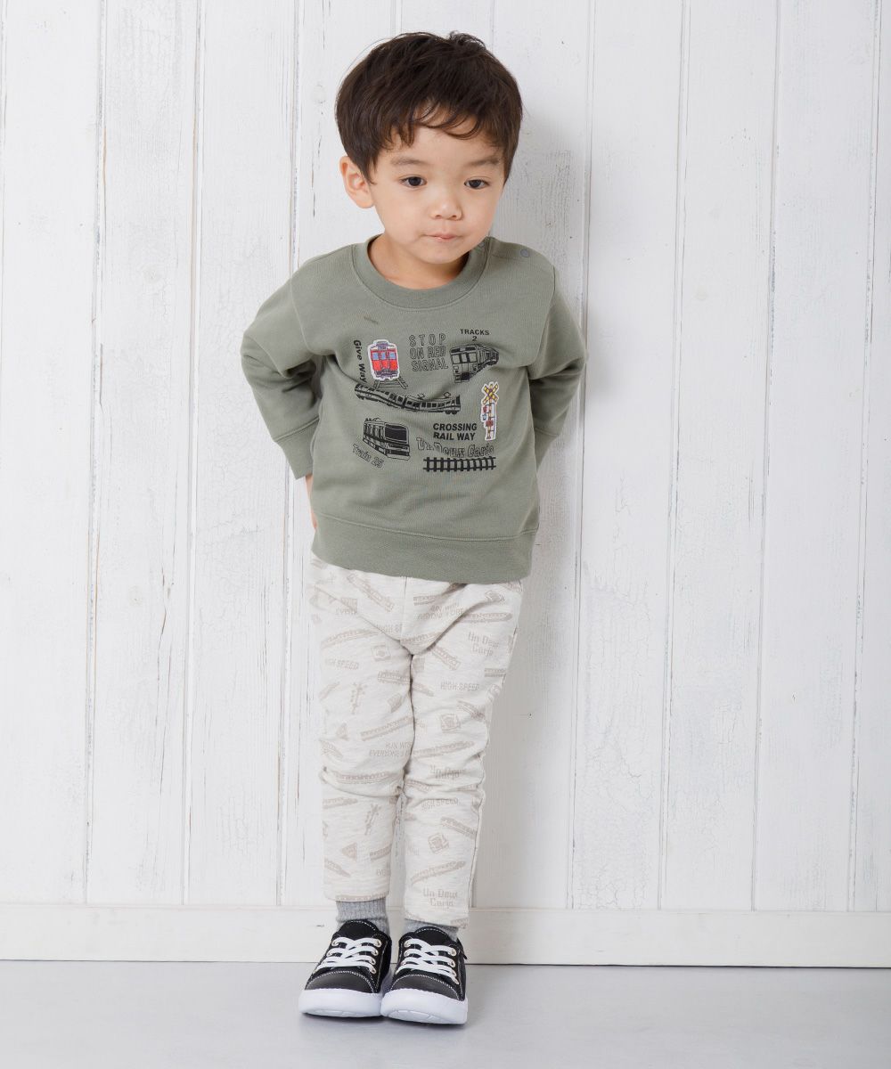Baby Clothes Boy Baby Baby Size Ride Series Train & Logo Print Long Pants Beige (51) Model Image