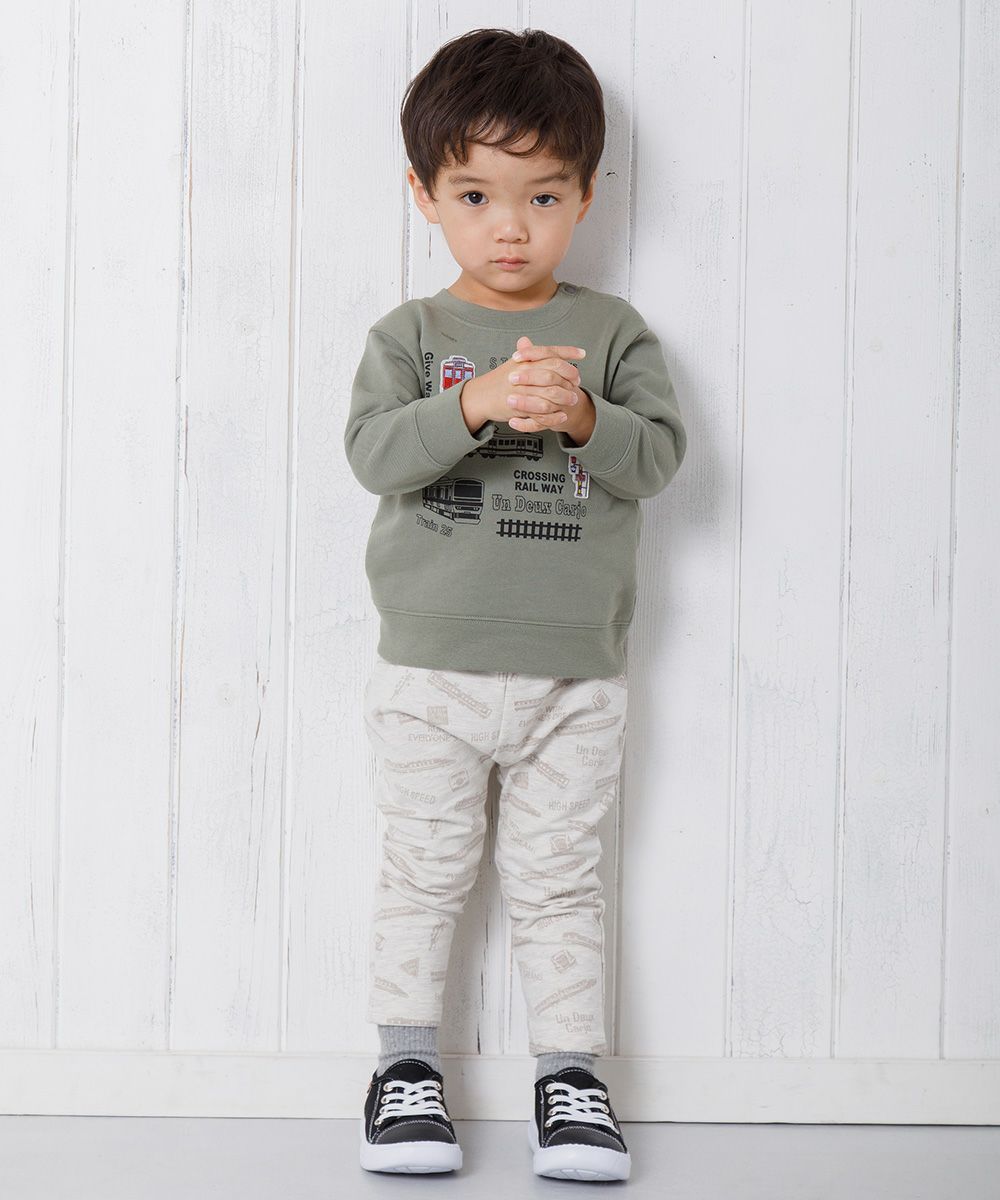 Baby Clothes Boy Baby Size Ride Series Train & Logo Print Long Pants Beige (51) Model Image 1