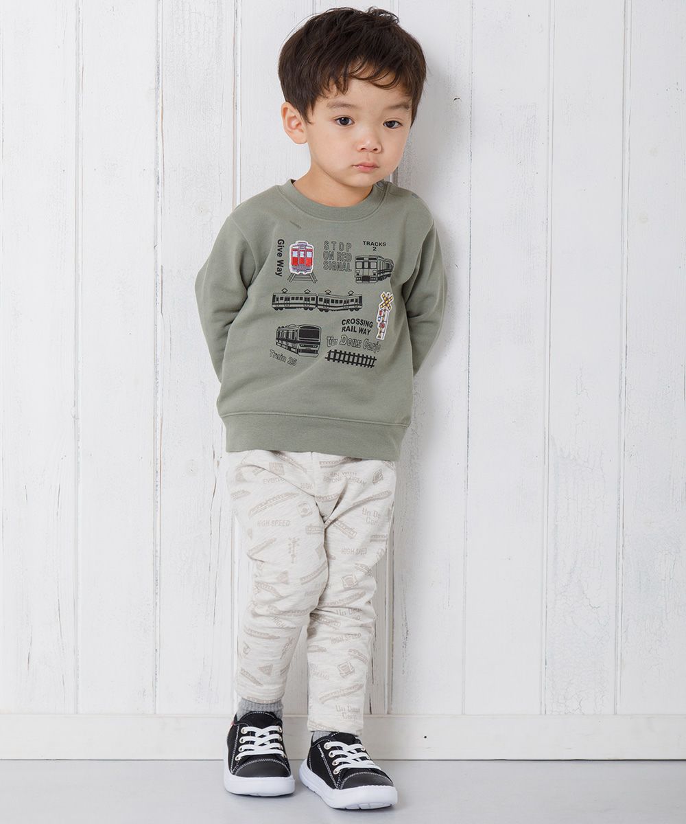 Baby Clothes Boy Baby Size Ride Series Train & Logo Print Long Pants Beige (51) Model Image 2