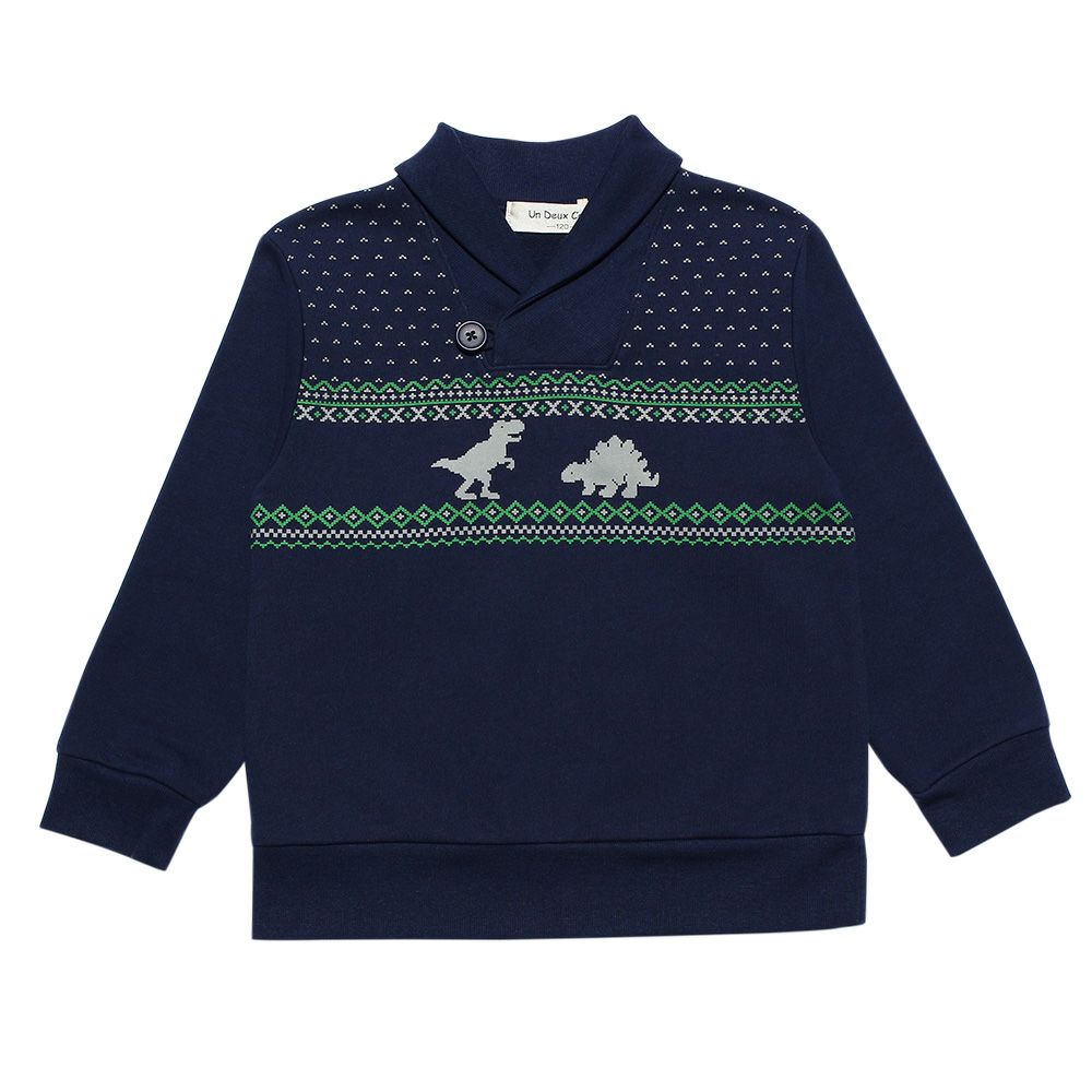 Nordic pattern dinosaur motif with collar fleece animal series trainer Navy front