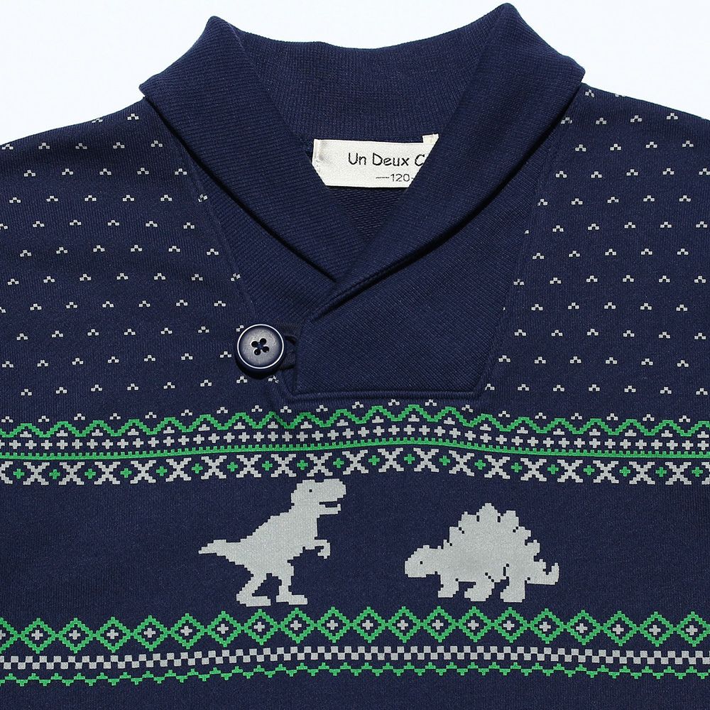 Nordic pattern dinosaur motif with collar fleece animal series trainer Navy Design point 1
