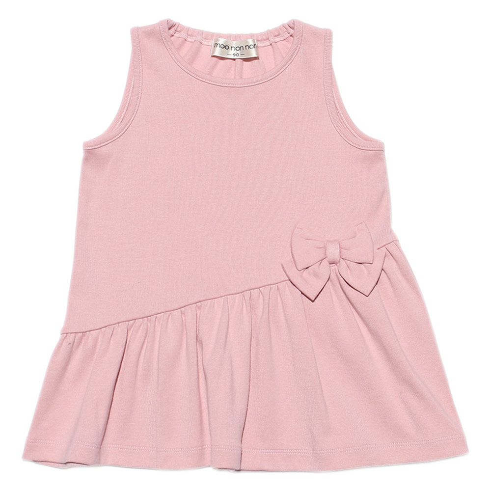 Fine brushed material dress with baby size ribbon Pink front