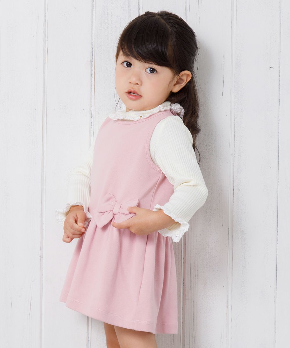 Fine brushed material dress with baby size ribbon Pink model image 1
