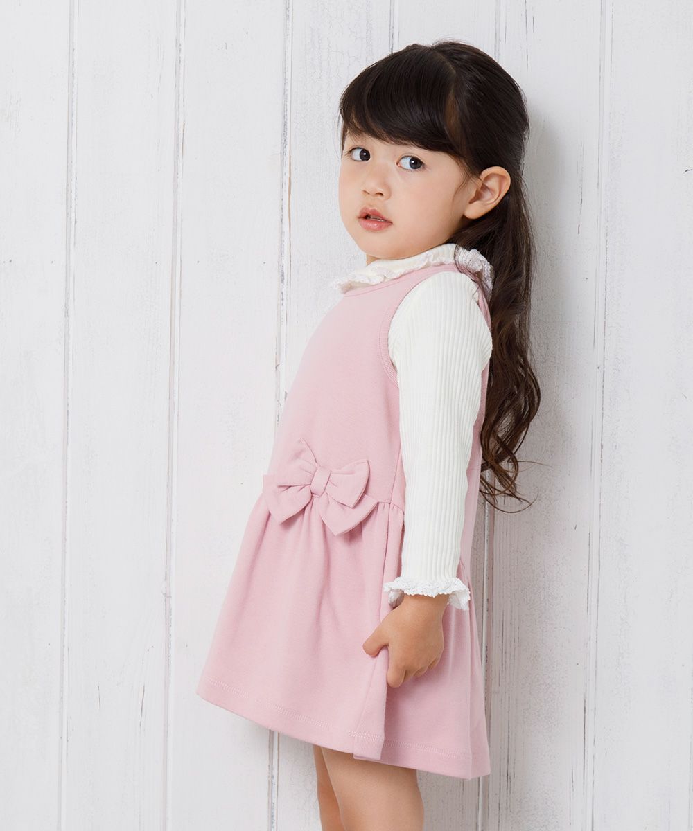 Fine brushed material dress with baby size ribbon Pink model image 2